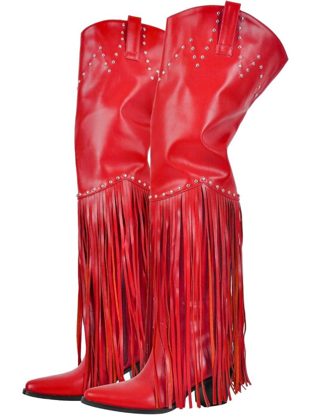 Women's Red Fringe Over Knee Thigh High Western Wide Calf Cowboy Boots